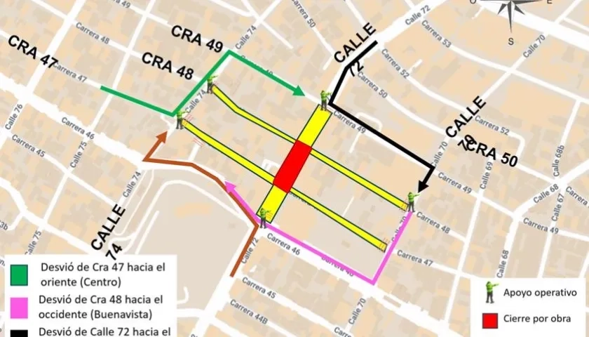 Imagen del mapa que muestra la zona de cierre.