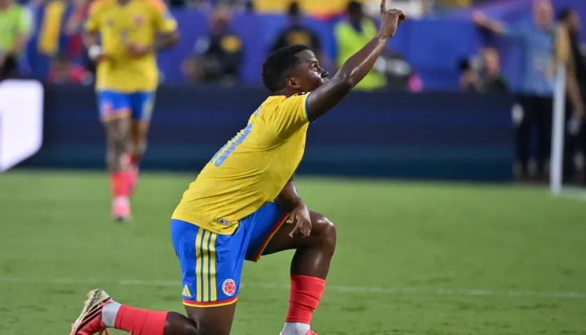 El festejo de Jhon Arias tras marcar el gol de Colombia ante Ghana. 