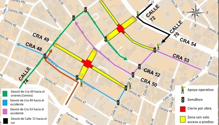 Indicaciones de movilidad en la calle 72. 