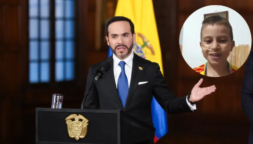 El Presidente Abelardo De La Espriella y el niño Lucas Francesco Murillo García.