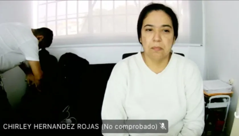 Chirley Hernández Rojas durante la audiencia virtual de este miércoles. 