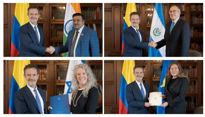 El Canciller con los embajadores de India, El Salvador, Israel y Kosovo