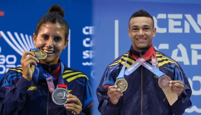 La tenista María Paulina Pérez y el pesista Duván Ferrer.