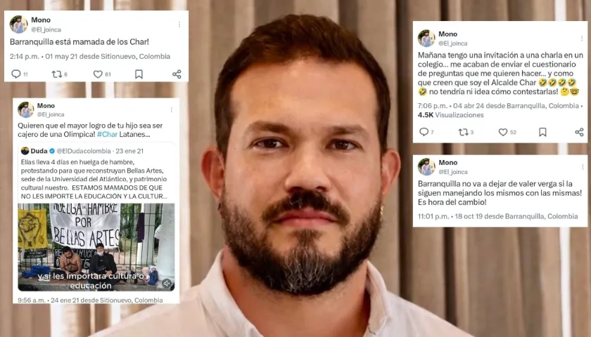 Jhonny Insignares, el recién designado Secretario de Cultura de Barranquilla, y algunos de sus trinos.