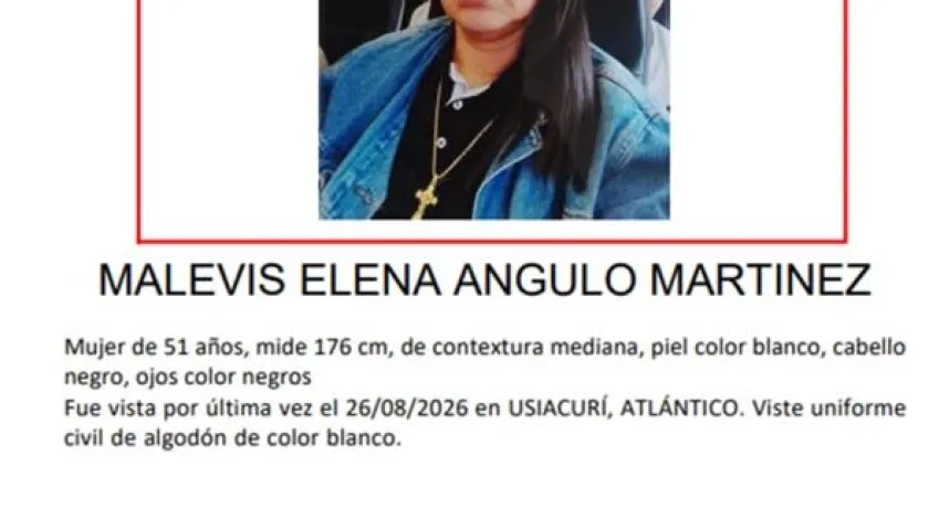 Malevis Elena Angulo Martínez, mujer desaparecida en Usiacurí. 