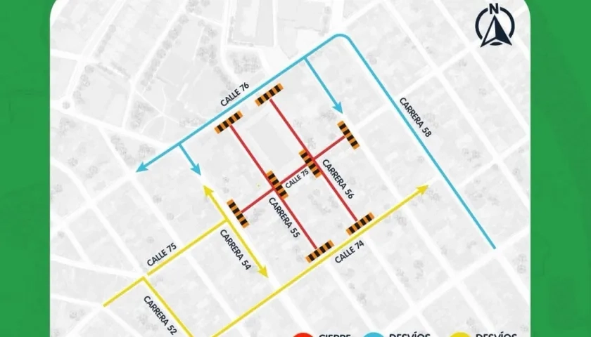 Cierres viales este martes 8 de septiembre en el norte de Barranquilla. 