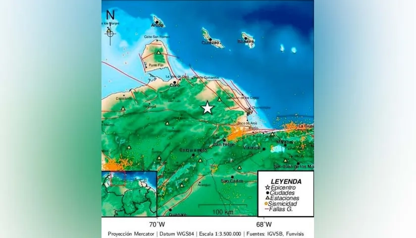 Sismo reportado en los estados de Falcón y Yaracuy, a 55 kilómetros  de la localidad de Churuguara. 