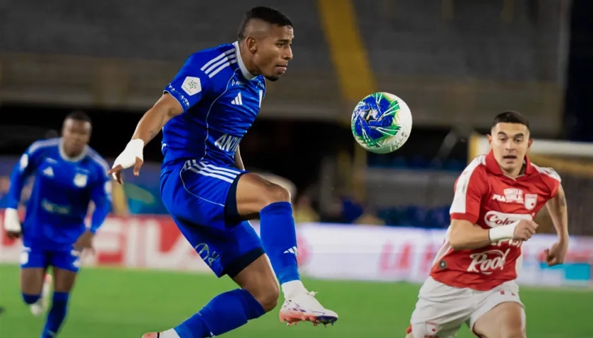 Jhomier Guerrero durante el partido contra Santa Fe.