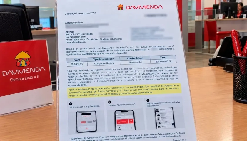 Davivienda respondió al derecho de petición enviado por el periodista a la entidad bancaria. 