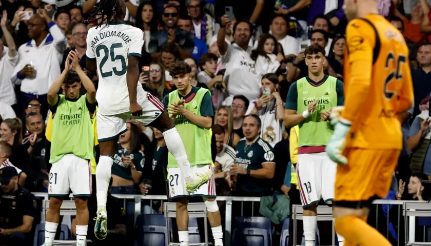 La celebración de Yan Diomande.