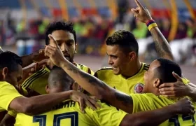 Felipe Pardo celebra el primer gol de Colombia.