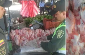 Momentos en que la Policía inspeccionaba el pescado.