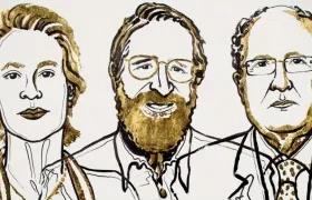 Los galardonados Frances H. Arnold y George Smith y el británico Gregory P. Winter.