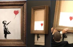 El cuadro cuando fue subastado y después cuando mediante dispositivo se destruyó.