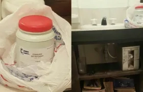 El tarro de cianuro encontrado.