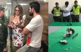 Diva Jessurum, su novio Rafael Caparroso, el capturado y los objetos recuperados.