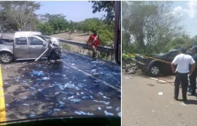 Una de las camionetas quedó atravesada en la vía.