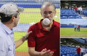 El alcalde Alejandro Char y el gobernador Eduardo Verano en el estadio de béisbol Edgar Rentería.