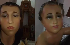 La imagen de San Antonio que fue alterada en Soledad.