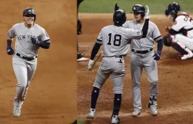 Gio Urshela, tras conectar el jonrón esta noche.