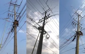 Las redes averiadas por el contacto de las serpentinas metalizadas.