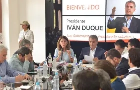 El Presidente Iván Duque y la Vicepresidenta Marta Lucía Ramírez, durante el encuentro en Cúcuta.