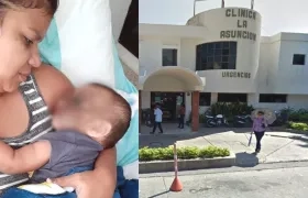 Yoenis Ríos cargando a su bebé.