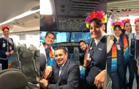 La tripulación de Interjet le dio la bienvenida a los viajeros.