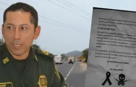 El comandante de la Policía de Santa Marta, Gustavo Berdugo y el panfleto.