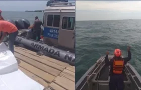 Imágenes de la Armada en el operativo del rescate del cuerpo del pescador en San Bernardo.