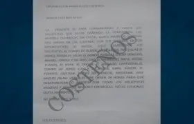 Panfleto que circula en el barrio Las Granjas.