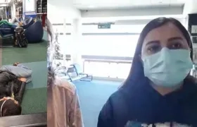 Yesica Orozco sufre junto a otros colombianos en el aeropuerto de Santiago. 