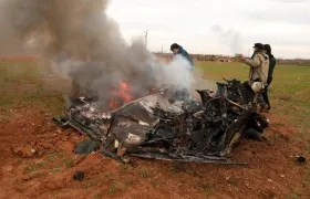 Restos del helicóptero.