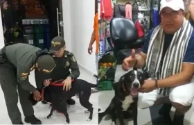 Momento de la devolución del canino/dueño de 'Capitán' junto a su mascota.
