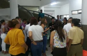 Trabajadores judiciales durante la protesta.