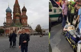 Kamal Ilich Nadjar Vetshev en una visita a Moscú (izquierda). El joven resultó herido por la Policía y llevado a la Clínica Altos de San Vicente (derecha).