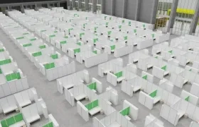 Render de la adecuación del Puerta de Oro como hospital de campaña.