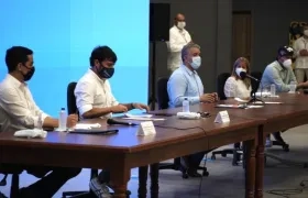 El Presidente Iván Duque, el Alcalde Jaime Pumarejo y la Gobernadora Elsa Noguera.