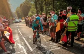 Miguel Ángel 'Superman' López, ciclista colombiano, durante la contrarreloj. 