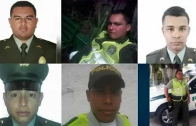 Los seis policías que fallecieron en el atentado a la Estación de Policía de San José.