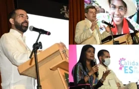 José Rafael Consuegra Machado, presidente de Asiesca. En las otras fotos, arriba Manuel Acevedo Jaramillo, presidente de Icetex y . Elcy Peñaloza, directora de Calidad del Mineducación.