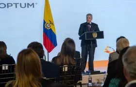El Presidente Duque en un evento en Bogotá, de Optum Global Solutions.