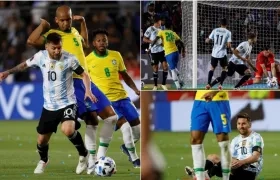 Lionel Messi de Argentina ante Brasil.