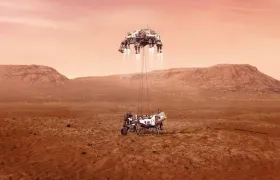  Fotografía cedida este miércoles por la Nasa que muestra una ilustración del rover Perseverance mientras aterriza de forma segura en Marte. 