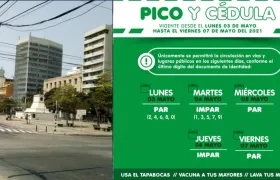 Este será el pico y cédula que rige en Barranquilla del 3 al 7 de mayo.