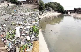Así estaba y así quedó el caño del mercado tras el retiro de los desechos.
