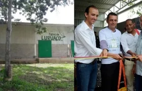 Planta de despulpadora de mangos en Pendales, Luruaco. En la otra foto, Miguel Samper inaugurando la obra.