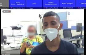 Brayan José Aldana Ariza, alias 'Pinocho', en la audiencia virtual. 