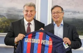 Joan Laporta y Gustavo Petro durante la reunión de este miércoles. 