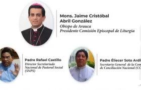 Los elegidos en Liturgia, Pastoral y Conciliación nacional, Monseñor Jaime Abril y los sacerdotes Rafael Castillo y Eliécer Soto.
